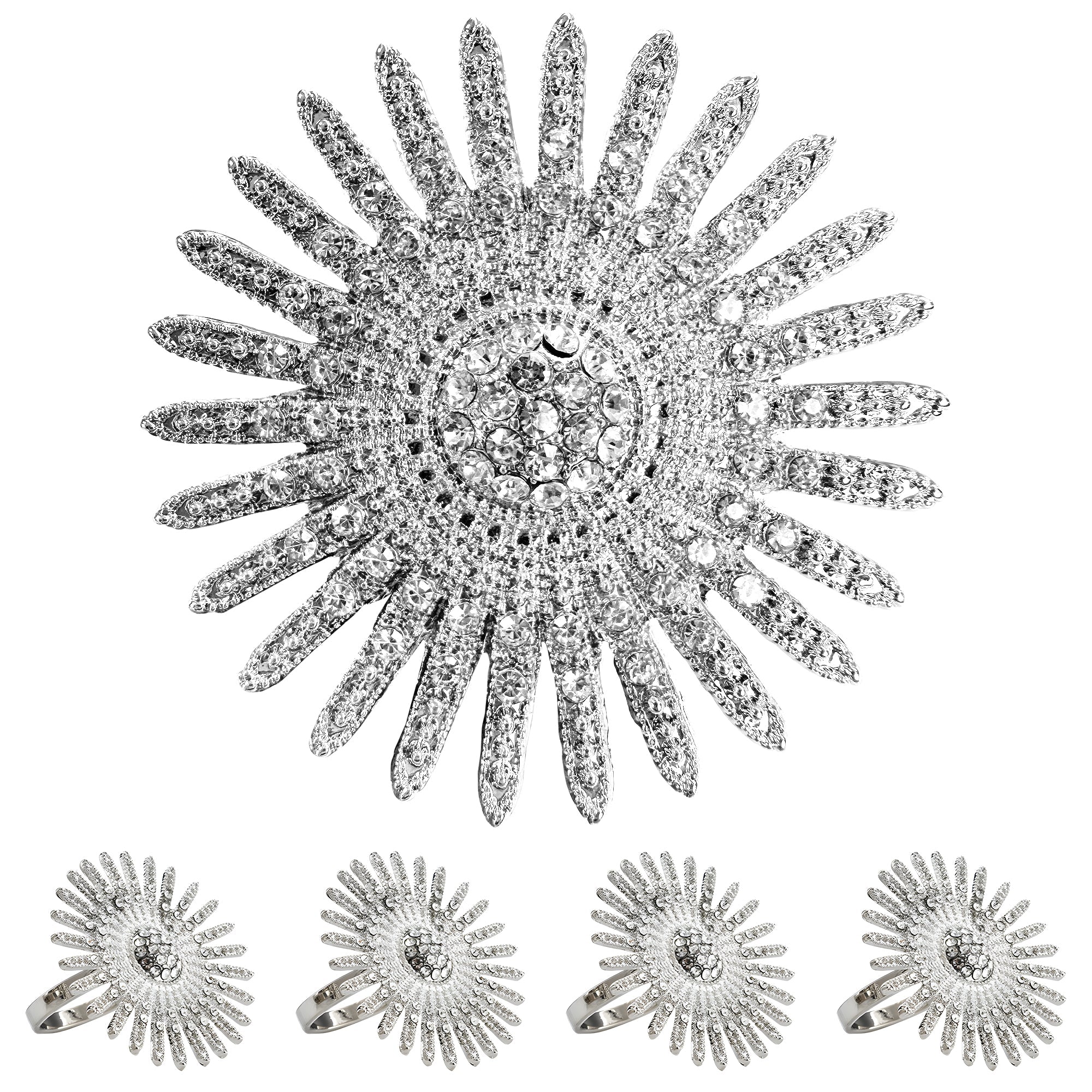 Silver Radiance – Napkin Rings in Silver Crystals Design, Elegant Decorative Dining Table Décor