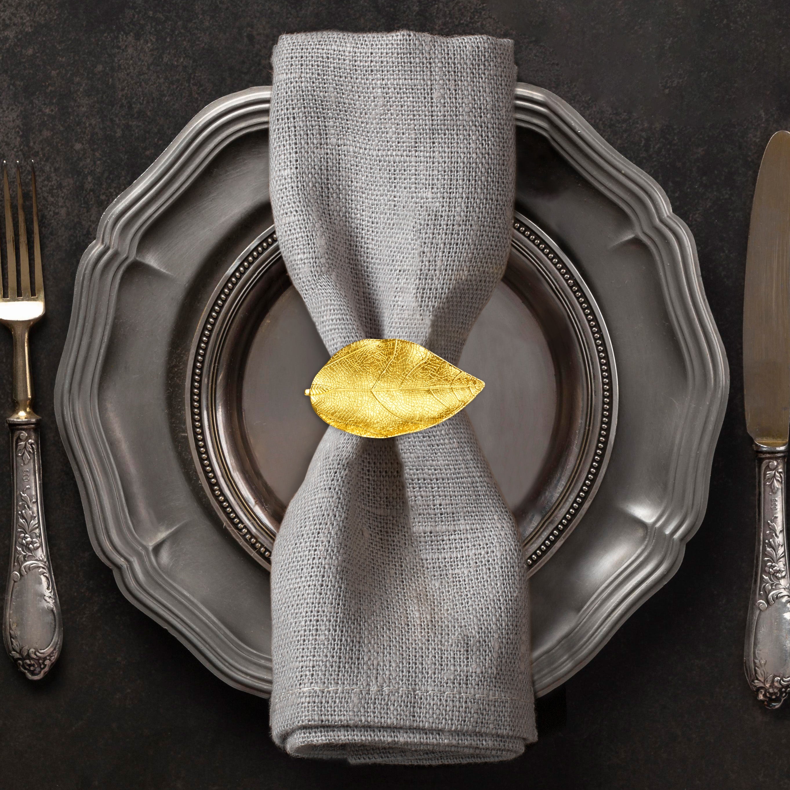 Leaf Harmony – Napkin Rings in Gold Leaf Design, Artistic Decorative Dining Table Accent