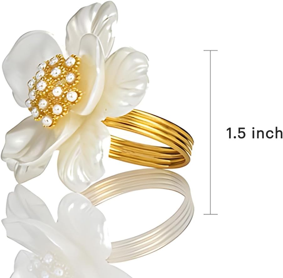 Floral Whisper – Napkin Rings in White Gold Floral Design, Artistic Decorative Dining Table Décor