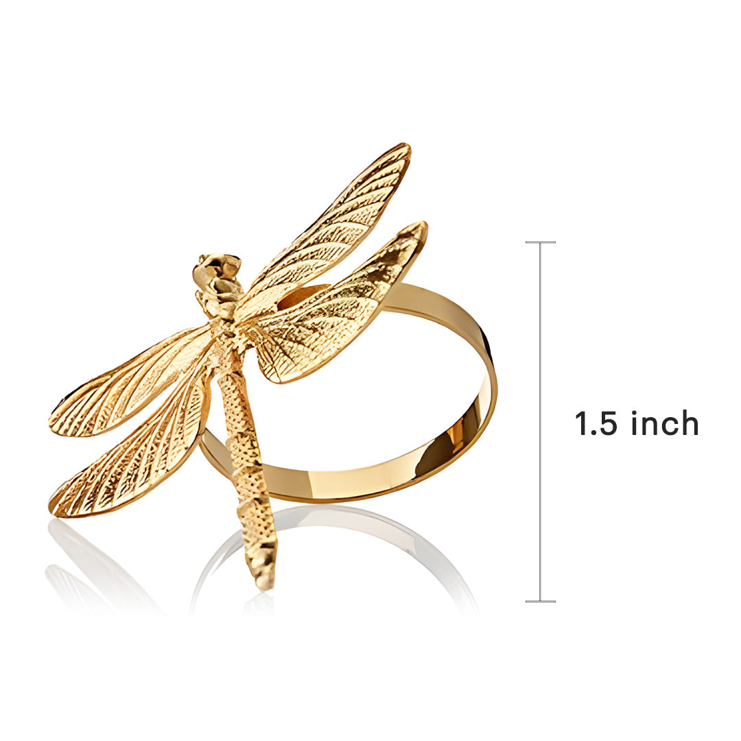 Golden Wings – Napkin Rings in Gold Dragon Fly Design, Elegant Decorative Dining Table Décor