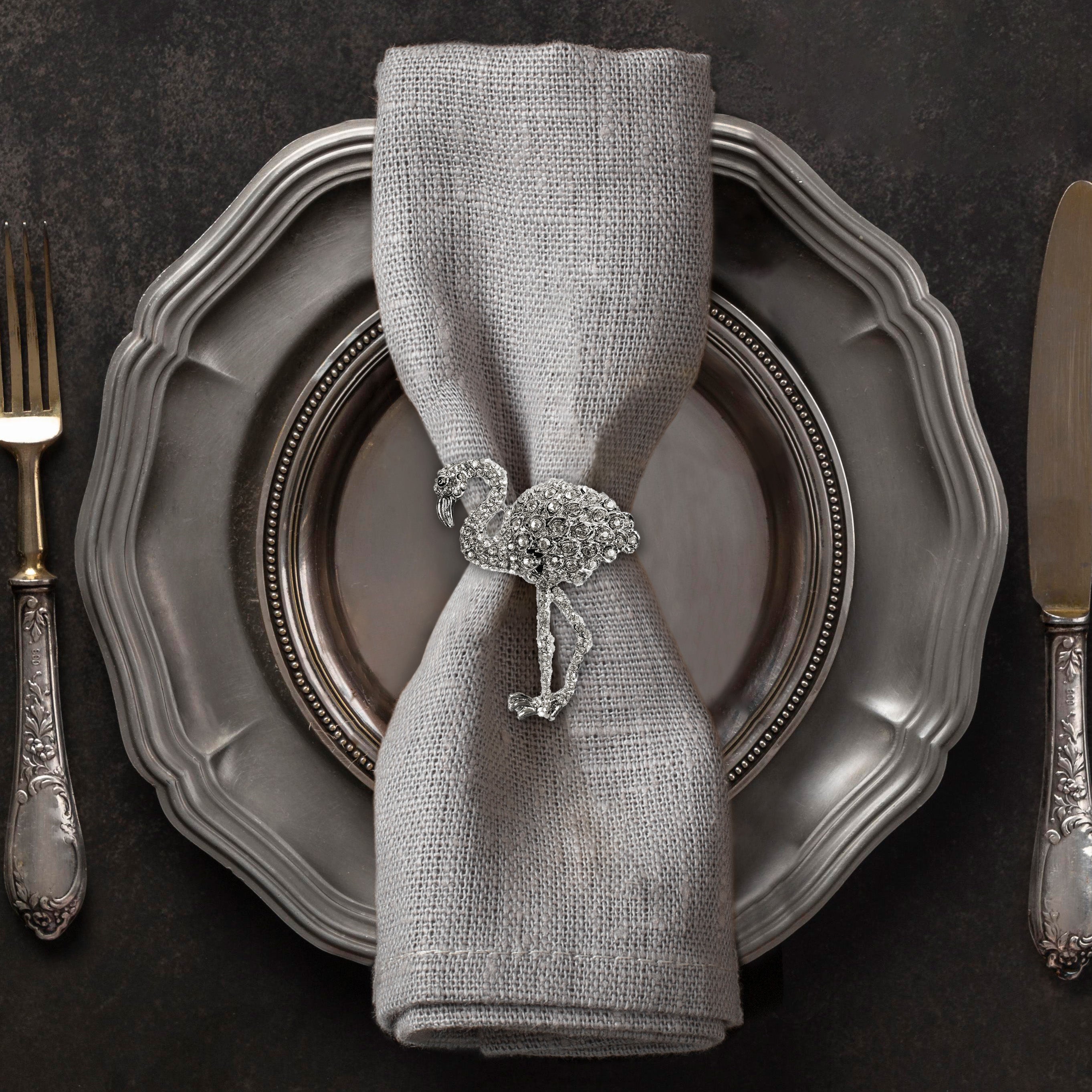 Tropical Charm – Napkin Rings in Silver Flamingo Design, Artistic Decorative Dining Table Accent