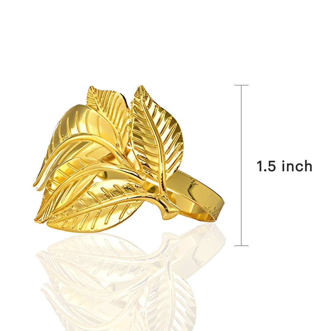 Gilded Bloom – Napkin Rings in Gold Leaves Design, Luxurious Decorative Dining Table Décor
