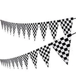 Adorox 100ft Checkered Black and White Flags Racing Kids Party Banner