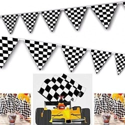 Adorox 100ft Checkered Black and White Flags Racing Kids Party Banner