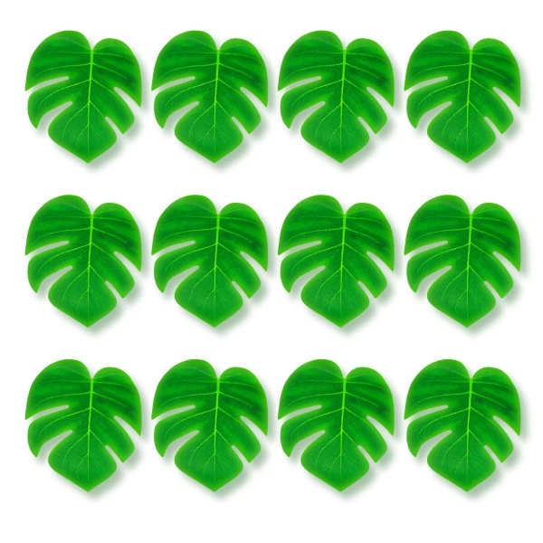 Tytroy Set of 12 Green Tropical Leaves Artificial Palm Monstera Hawaiian Luau Party Decoration