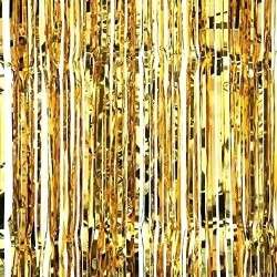 Tytroy Gold Shimmer Door Curtains Metallic Tinsel Fringe Photo Booth Backdrop 3'x8' (1 pc)