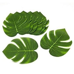 Adorox (12 Tropical leaves included) 1 Hawaiian Luau Hibiscus Green Table Skirt (9 ft)