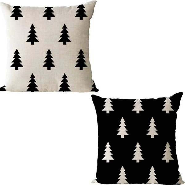 Zych Black And White Geometric Pattern Christmas Tree Cotton Linen Square Throw Pillow Case Cushion Cover 18 X 18 (2 Pack)