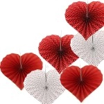 Adorox Set of 12 Romantic Valentines Day Heart Shaped Vibrant Bright Colors Hanging Paper Fans Rosettes Party Decoration for Holidays Fiesta (2 Pack)