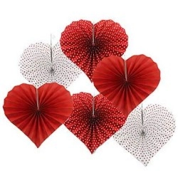 Adorox Set of 12 Romantic Valentines Day Heart Shaped Vibrant Bright Colors Hanging Paper Fans Rosettes Party Decoration for Holidays Fiesta (2 Pack)