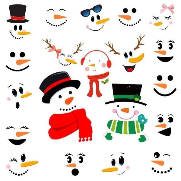 Kiddale Snowman Face Stickers Christmas Refrigerator Stickers,Removable Window Glass Decals Lovely Snowman Face Art Wall Decor Christmas Decorations