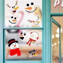 Kiddale Snowman Face Stickers Christmas Refrigerator Stickers,Removable Window Glass Decals Lovely Snowman Face Art Wall Decor Christmas Decorations