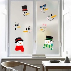 Kiddale Snowman Face Stickers Christmas Refrigerator Stickers,Removable Window Glass Decals Lovely Snowman Face Art Wall Decor Christmas Decorations