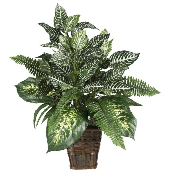 Nearly Natural 6528 Greens Zebra With Wicker Decorative Silk Plant, Green, 26 In