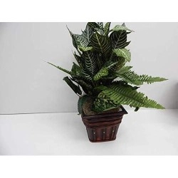 Nearly Natural 6528 Greens Zebra With Wicker Decorative Silk Plant, Green, 26 In