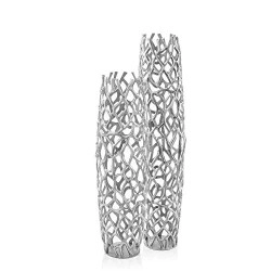 Modern Day Accents 3603 Rama Silver L Twigs Barrel Floor Vase, Statement Piece, Floor Standing, Tall Vase, Corner Decor 9 Lx 9 W X 315 H, Large Floor Vase Room Decor, Office Decor, House Decor