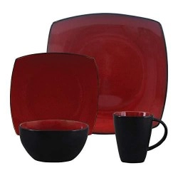 Gibson Soho Lounge 16-Piece Square Reactive Glaze Dinnerware Set, Red