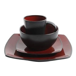 Gibson Soho Lounge 16-Piece Square Reactive Glaze Dinnerware Set, Red