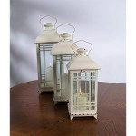 Melrose International Metal And Glass Lantern, Cream, Set Of 3