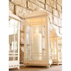 Melrose International Metal And Glass Lantern, Cream, Set Of 3