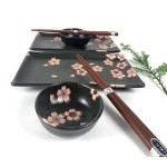 Japanbargain 4687, Japanese Sushi Set Porcelain Sushi Plates Soy Sauce Dipping Bowls And Chopsticks Gift Set, Navy Blue Sakura, Made In Japan