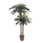 Nearly Natural 5033 6Ft & 4Ft Sago Palm Double Potted Silk Tree,Green,Small Stalk: 48H, Large Stalk: 72H