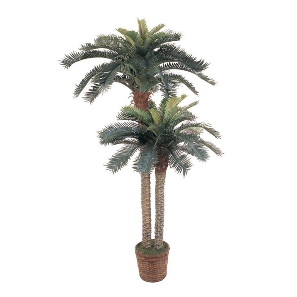 Nearly Natural 5033 6Ft & 4Ft Sago Palm Double Potted Silk Tree,Green,Small Stalk: 48H, Large Stalk: 72H
