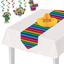 Beistle Printed Paper Serape Mexican Theme Decoration Cinco De Mayo Fiesta Table Runner Tableware, 11