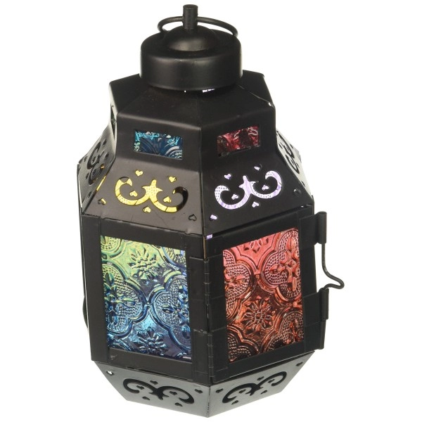 Zings & Thingz 57070827 Colorful Moroccan Candle Lantern, Black