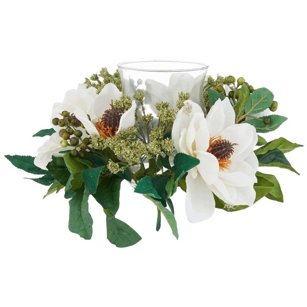 Nearly Natural 4794 Magnolia Candelabrum Silk Flower Arrangement, White