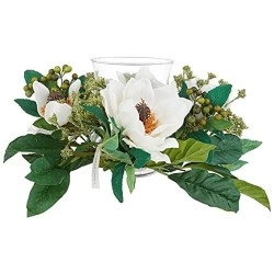 Nearly Natural 4794 Magnolia Candelabrum Silk Flower Arrangement, White