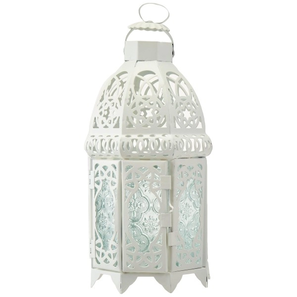 Accent Plus Christmas Decorations Indoor Lantern Decorative Outdoor Christmas Decorations Candle Lantern Moroccan Candle Holders Metal Hanging Lantern, White 5 X 5 X 12 Inches