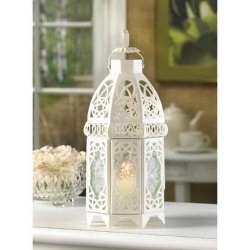 Accent Plus Christmas Decorations Indoor Lantern Decorative Outdoor Christmas Decorations Candle Lantern Moroccan Candle Holders Metal Hanging Lantern, White 5 X 5 X 12 Inches