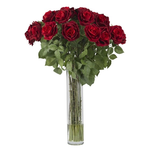 Nearly Natural 1215 Rose Silk Flower Arrangement, Large, Red