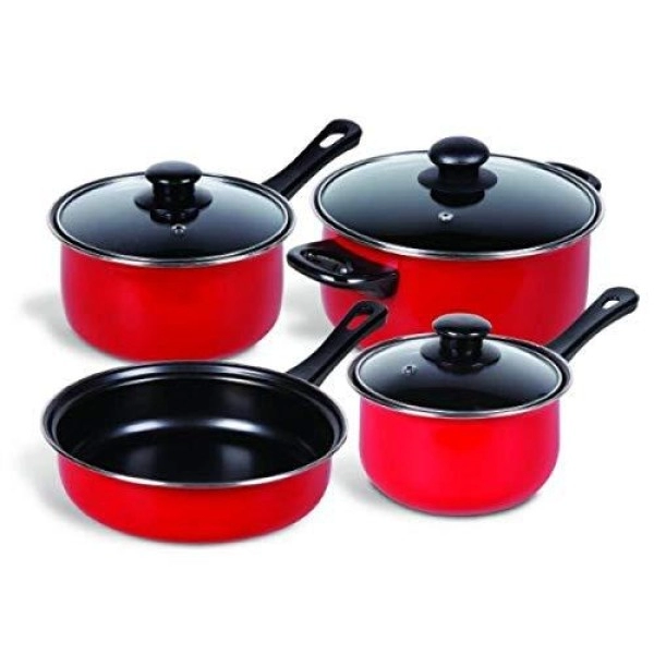 Gibson Home Back To Basics Carbon Steel Nonstick Cookware Set, 7-Piece, Red
