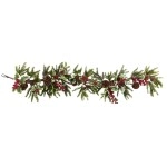 Nearly Natural 4942 Holly Berry Garland, 54-Inch, Red/Green