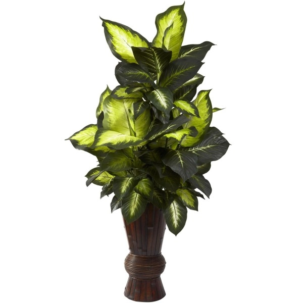 Nearly Natural 6724 Golden Dieffenbachia With Bamboo Planter, Green 495 X 9 X 9