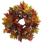 Nearly Natural 4810 Maple And Berry Wreath, 24-Inch, Multicolored-Orangebrown