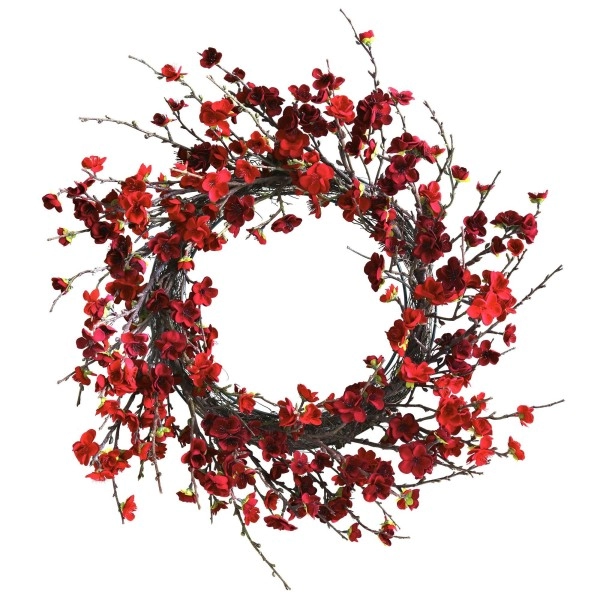 Nearly Natural 4813 Plum Blossom Wreath, 24-Inch, Red,16