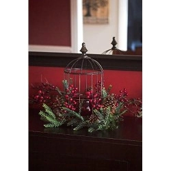 Nearly Natural 4814 Pine Berry Birdhouse Candelabrum, Red/Green/Black