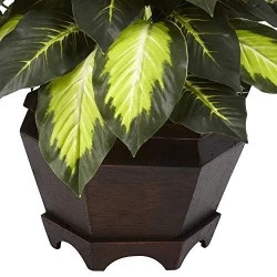 Nearly Natural Triple Golden Dieffenbachia With Wood Vase, Green, 20