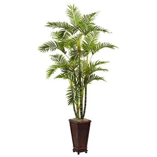 Nearly Natural 6.5Ft. Areca With Decorative Planter Silk Tree, Green,78