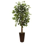 Nearly Natural 5924 5.5Ft. Ficus Tree With Bamboo Planter,Green