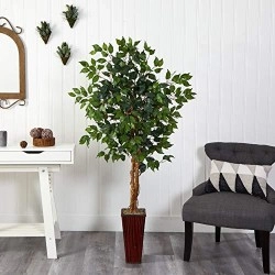 Nearly Natural 5924 5.5Ft. Ficus Tree With Bamboo Planter,Green