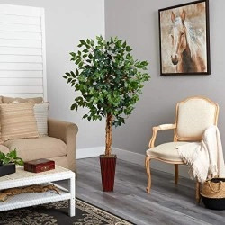 Nearly Natural 5924 5.5Ft. Ficus Tree With Bamboo Planter,Green