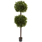 Nearly Natural 5398 Sweet Bay Double Ball Topiary, 6-Feet, Green