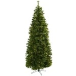 Nearly Natural 5378 75-Feet Cashmere Slim Christmas Tree With Clear Lights, Green