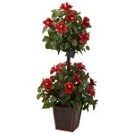 Nearly Natural 6726 Hibiscus Topiary, 39-Inch, Red/Green,10.5