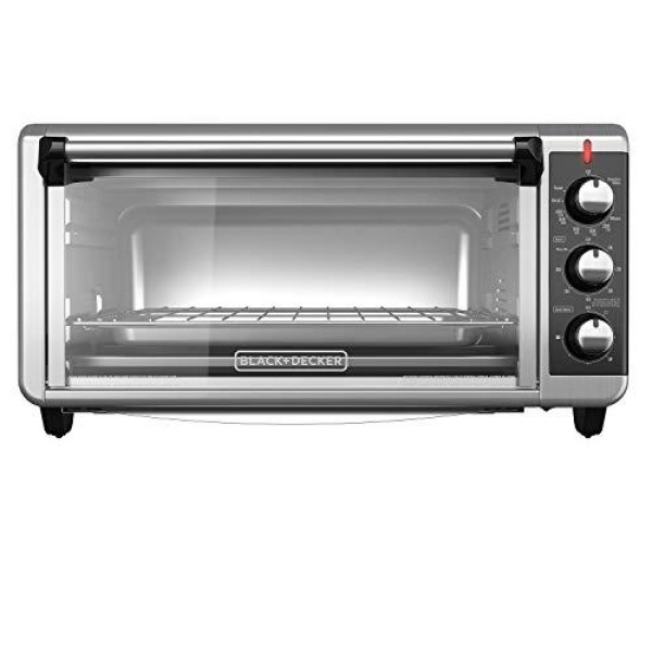 Black+Decker To3250Xsb 8-Slice Extra Wide Convection Countertop Toaster Oven, Includes Bake Pan, Broil Rack & Toasting Rack, Stainless Steel/Black