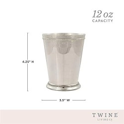 Twine Mint Julep Cup, Cocktail Tumbler, Vintage Julep Glass, Set Of 1, 12Oz, Silver
